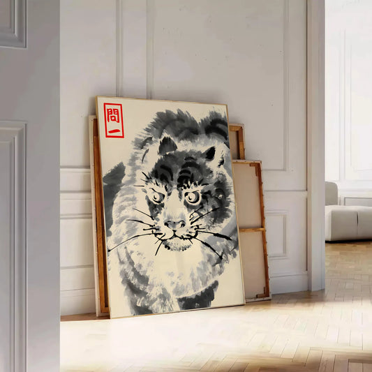 fierce beauty Angry Tiger Matsumoto Hoji poster stunning blend brown green hues Japanese artistry wall art enthusiasts unique gifts space artwork A4 cm A0