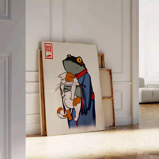 enchanting fusion frog cat motifs Matsumoto Hoji Japanese poster rich black brown hues perfect artwork wall art collection unique gift unframed versions