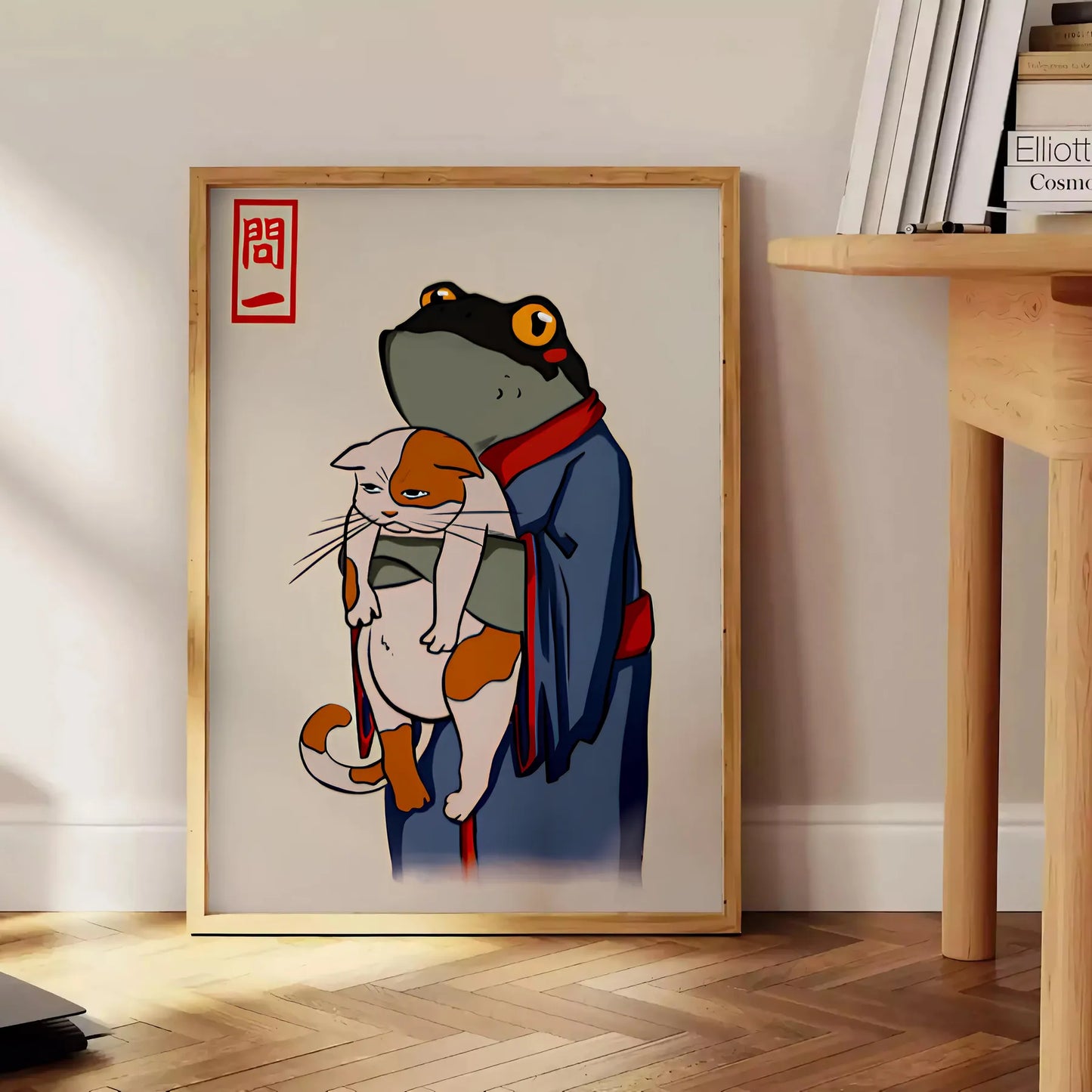 enchanting fusion frog cat motifs Matsumoto Hoji Japanese poster rich black brown hues perfect artwork wall art collection unique gift unframed versions
