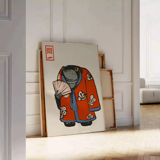 space stunning poster Matsumoto Hoji iconic red kimono rich black brown backdrop wall art thoughtful gift artwork touch Japanese elegance room unframed version today