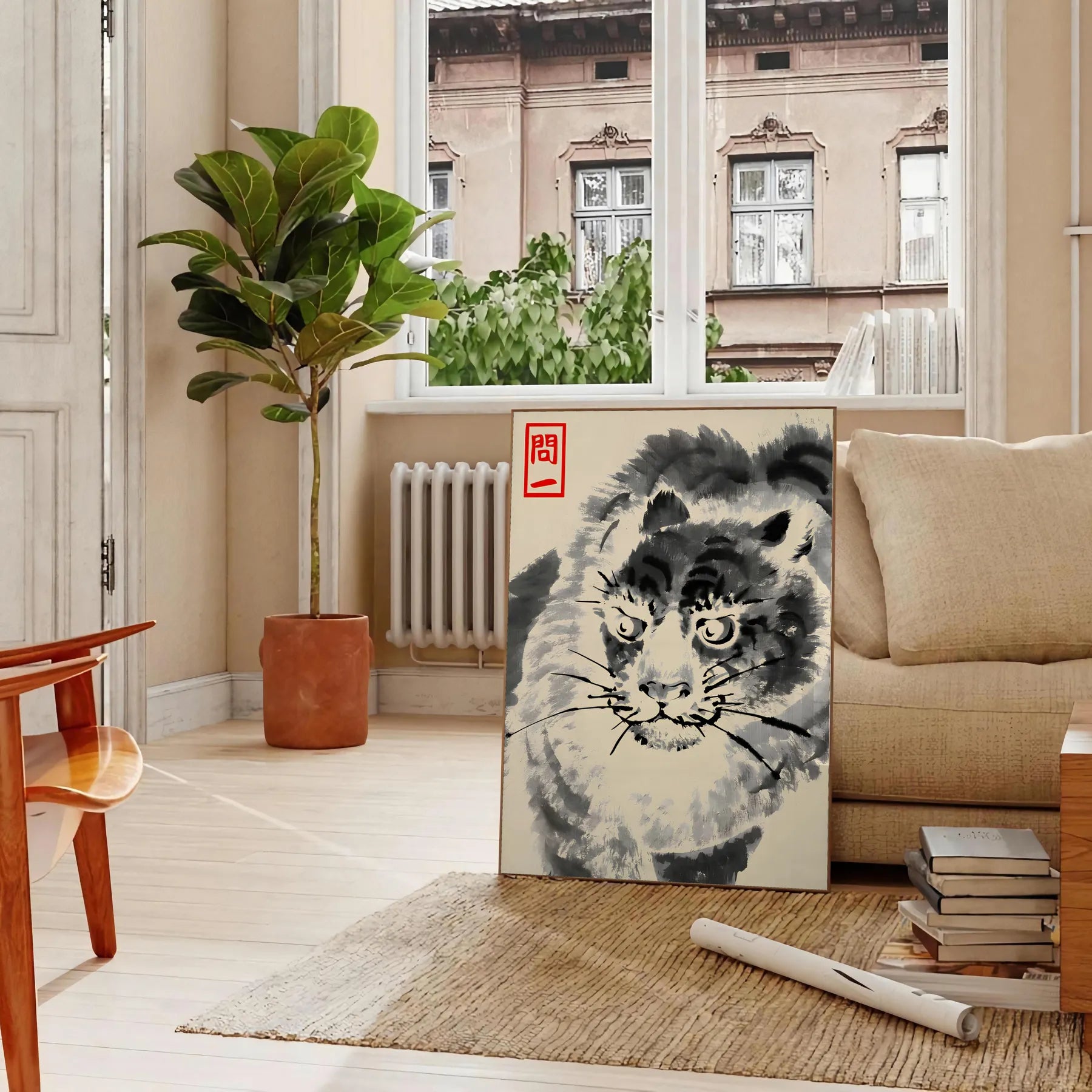 fierce beauty Angry Tiger Matsumoto Hoji poster stunning blend brown green hues Japanese artistry wall art enthusiasts unique gifts space artwork A4 cm A0