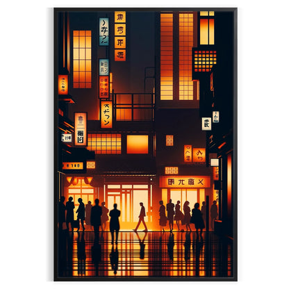 vibrant charm Japan city poster orange black hues wall art unique gift stunning artwork essence urban elegance unframed version captivating print today