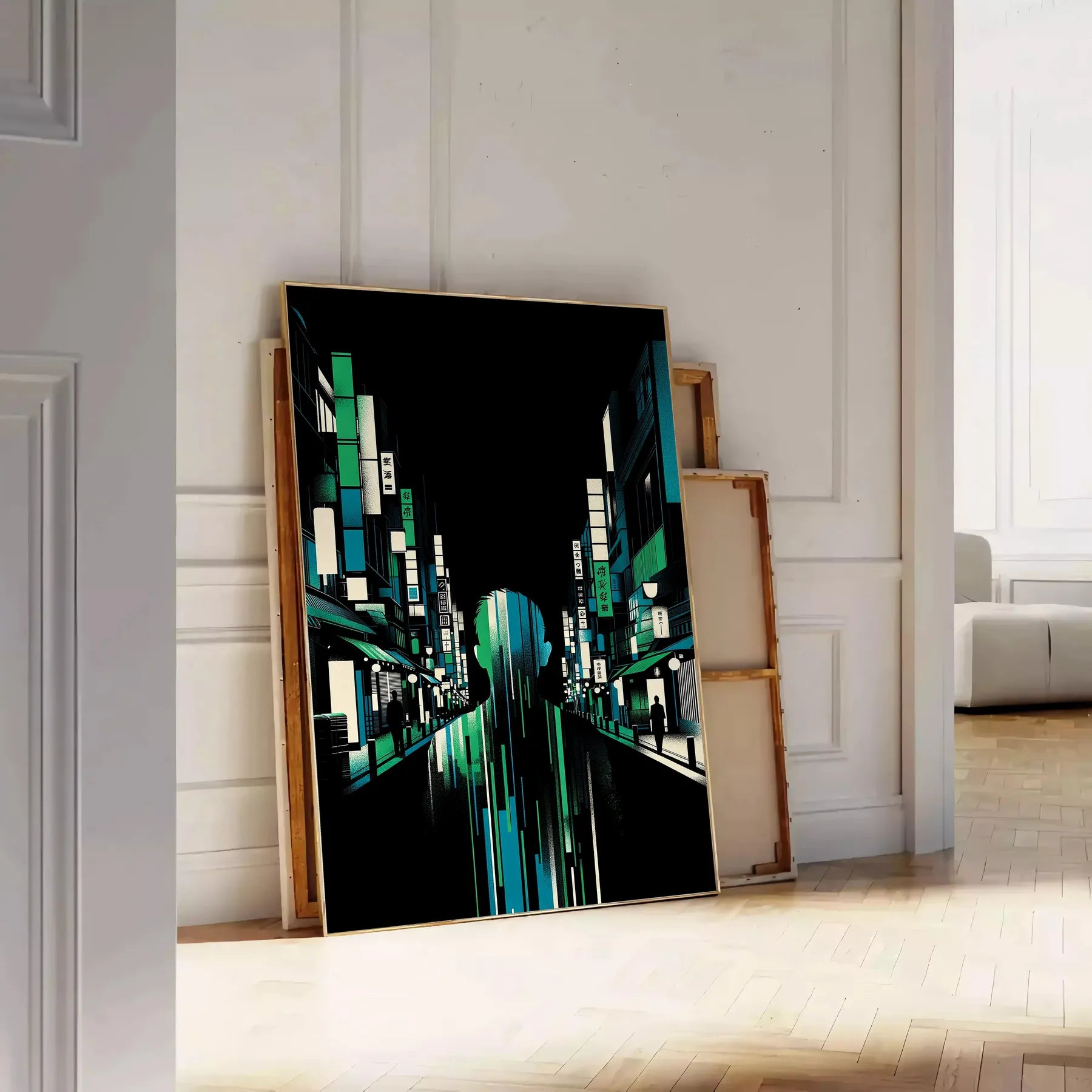 allure vibrant Japanese cityscape stunning black orange poster perfect wall art space unique gift personal decor artwork essence Japan A4 cm A0 sizes