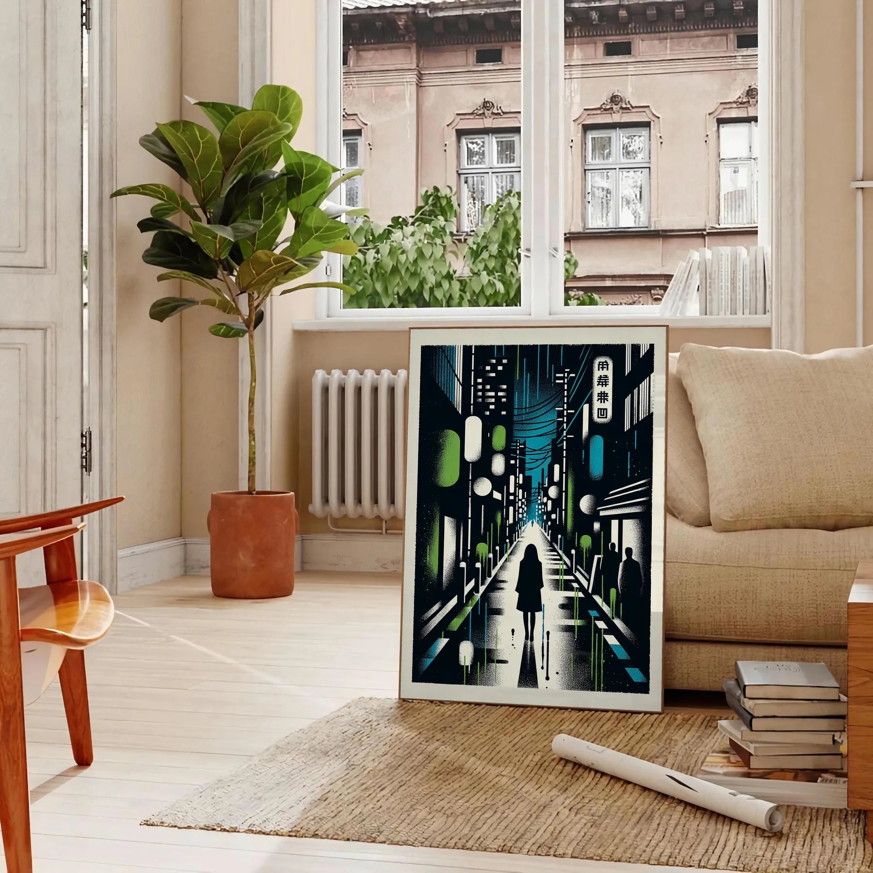 essence Japan stunning city poster blue white hues captivating wall art perfect print space unique gift lover variety dimensions A4 cm A0