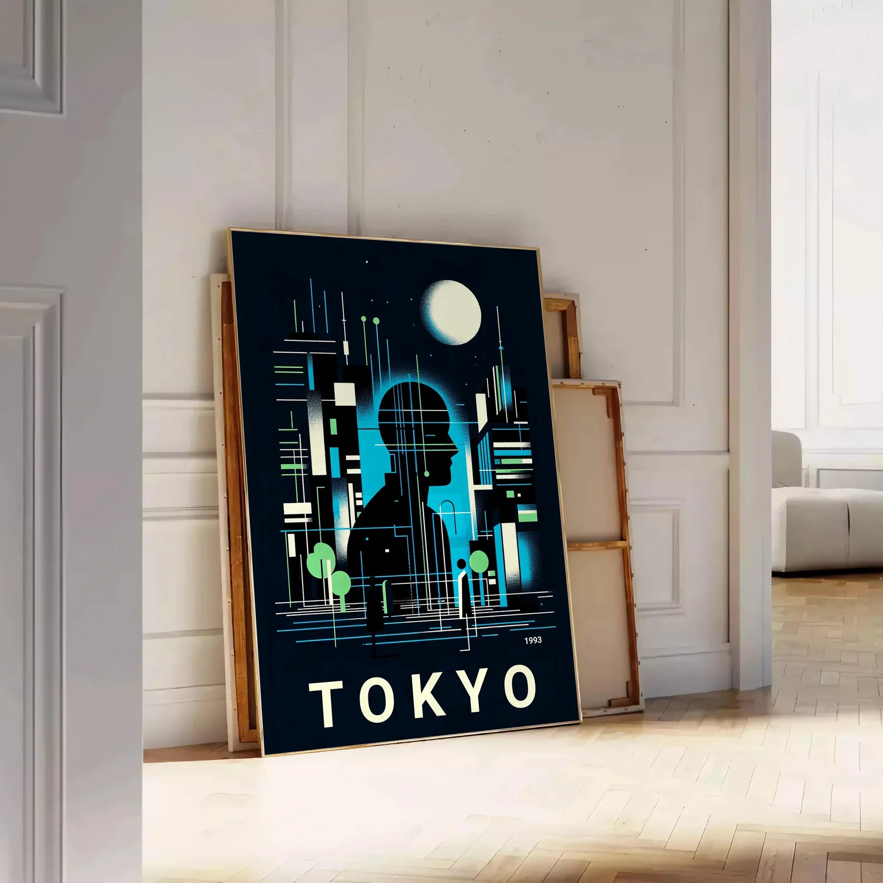 stunning City Japan poster black blue hues elegant wall art space unique touch Japanese culture gift striking addition home decor unframed version artwork