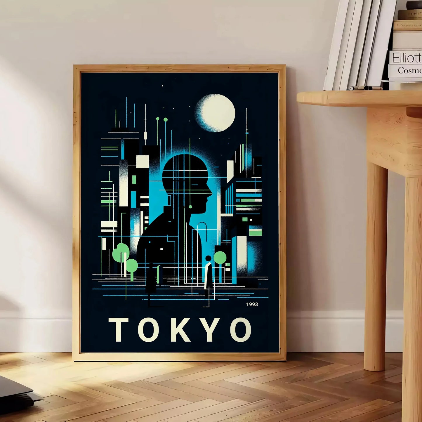 stunning City Japan poster black blue hues elegant wall art space unique touch Japanese culture gift striking addition home decor unframed version artwork