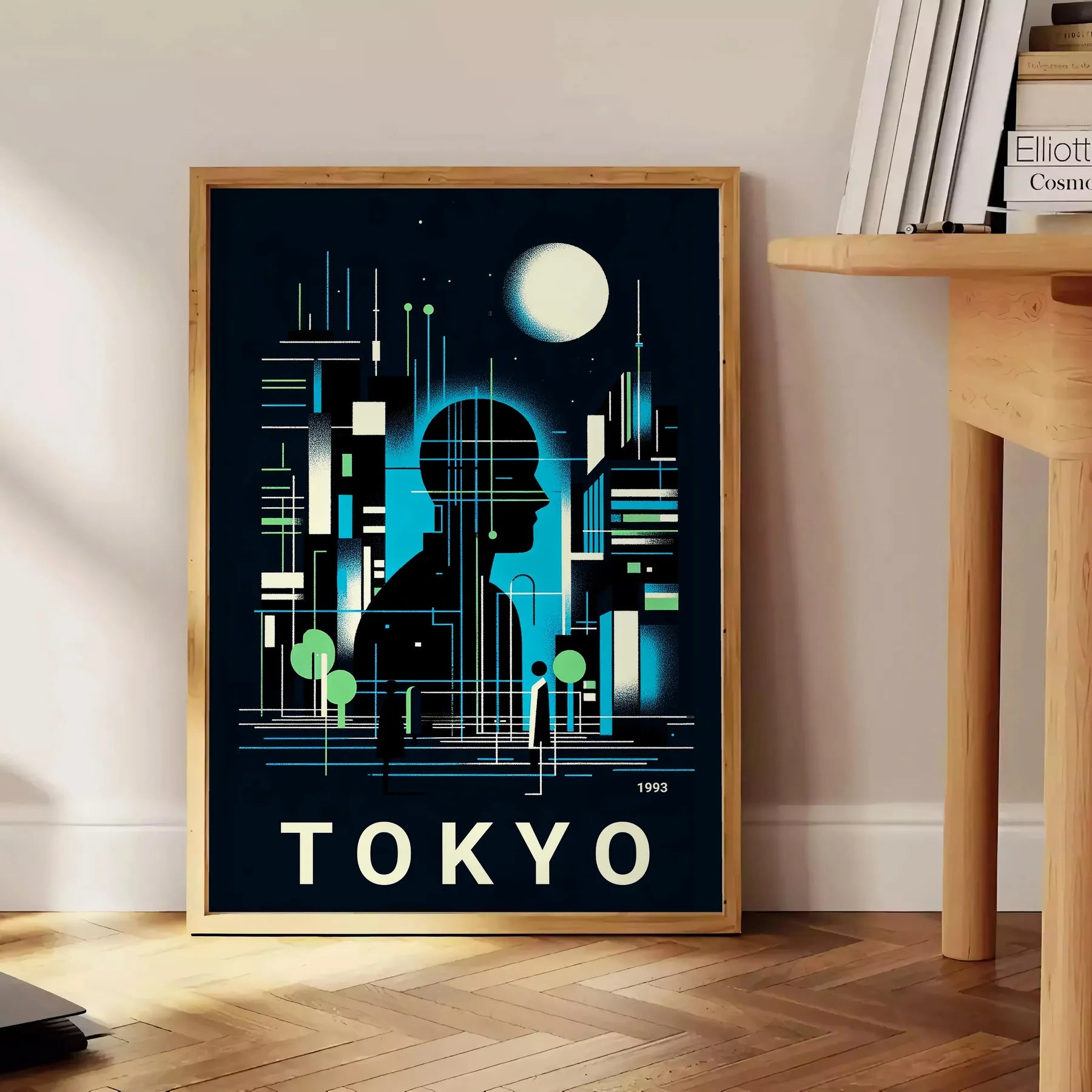 stunning City Japan poster black blue hues elegant wall art space unique touch Japanese culture gift striking addition home decor unframed version artwork