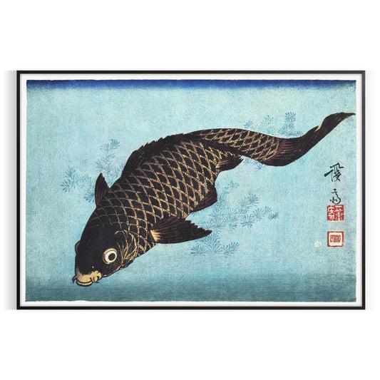elegance vintage Japanese fish poster tranquil shades green blue captivating artwork perfect space thoughtful gift wall art collection various sizes A4 cm A0