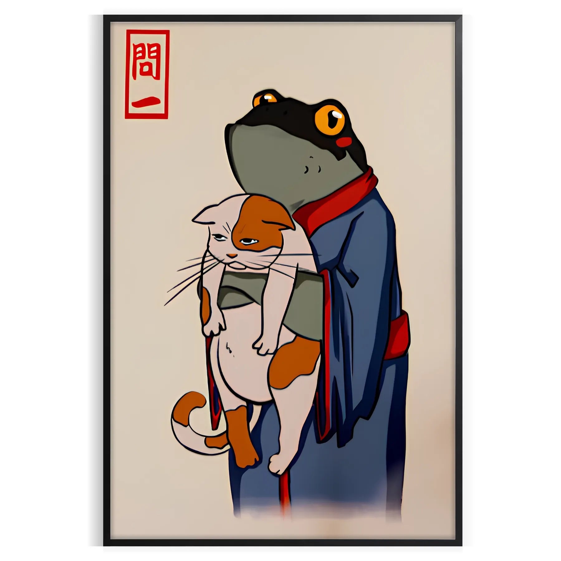 enchanting fusion frog cat motifs Matsumoto Hoji Japanese poster rich black brown hues perfect artwork wall art collection unique gift unframed versions