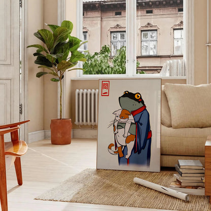 enchanting fusion frog cat motifs Matsumoto Hoji Japanese poster rich black brown hues perfect artwork wall art collection unique gift unframed versions