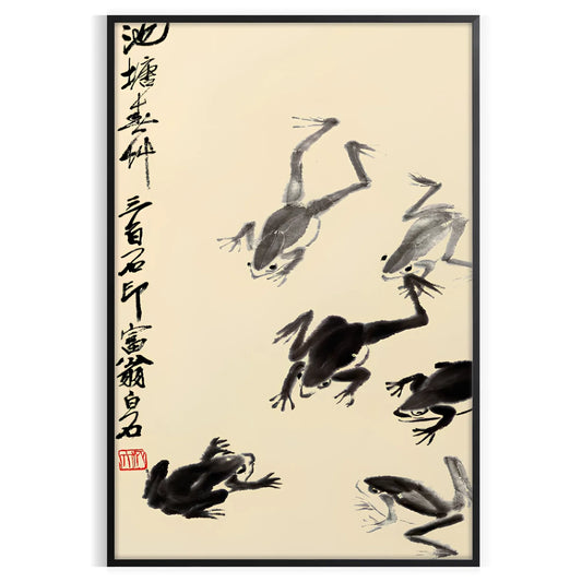 captivating charm Japan Frog Matsumoto Hoji poster stunning black orange artwork tradition modern aesthetics unique wall art piece thoughtful gift unframed selections