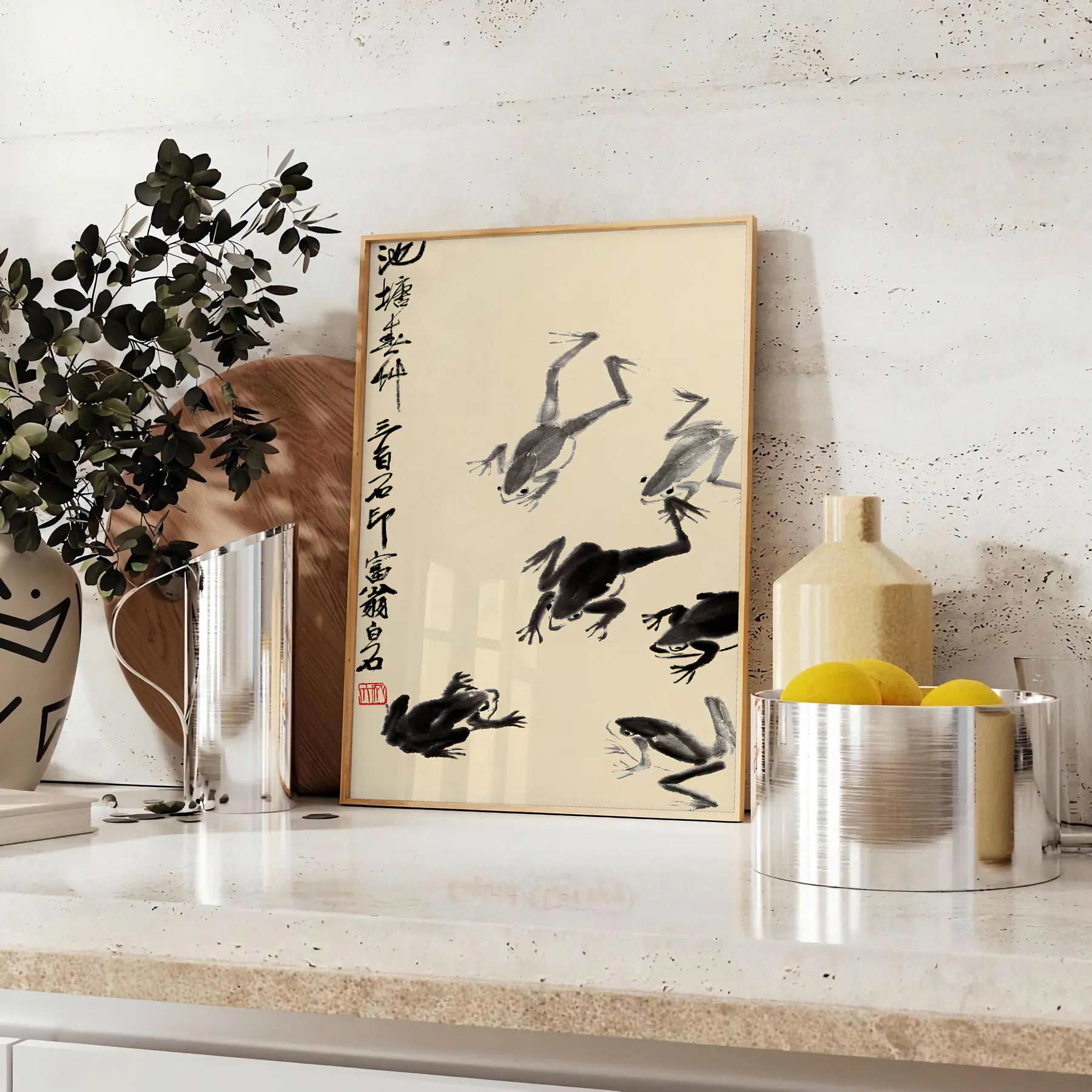 captivating charm Japan Frog Matsumoto Hoji poster stunning black orange artwork tradition modern aesthetics unique wall art piece thoughtful gift unframed selections