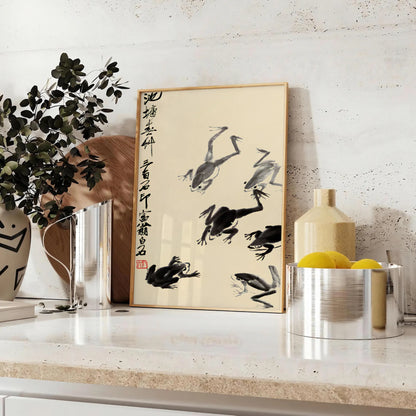 captivating charm Japan Frog Matsumoto Hoji poster stunning black orange artwork tradition modern aesthetics unique wall art piece thoughtful gift unframed selections