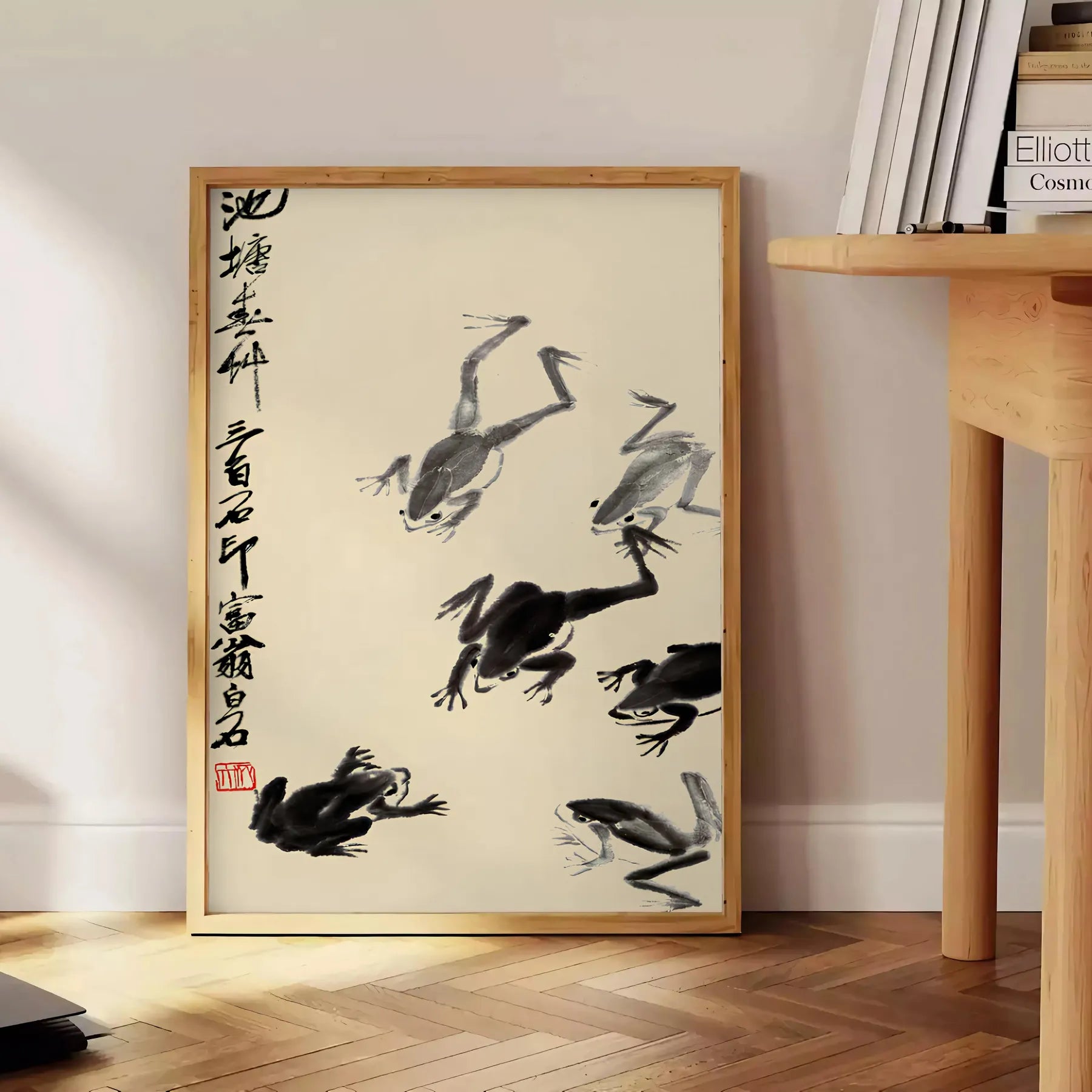 captivating charm Japan Frog Matsumoto Hoji poster stunning black orange artwork tradition modern aesthetics unique wall art piece thoughtful gift unframed selections