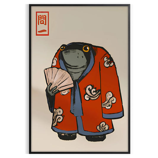 space stunning poster Matsumoto Hoji iconic red kimono rich black brown backdrop wall art thoughtful gift artwork touch Japanese elegance room unframed version today