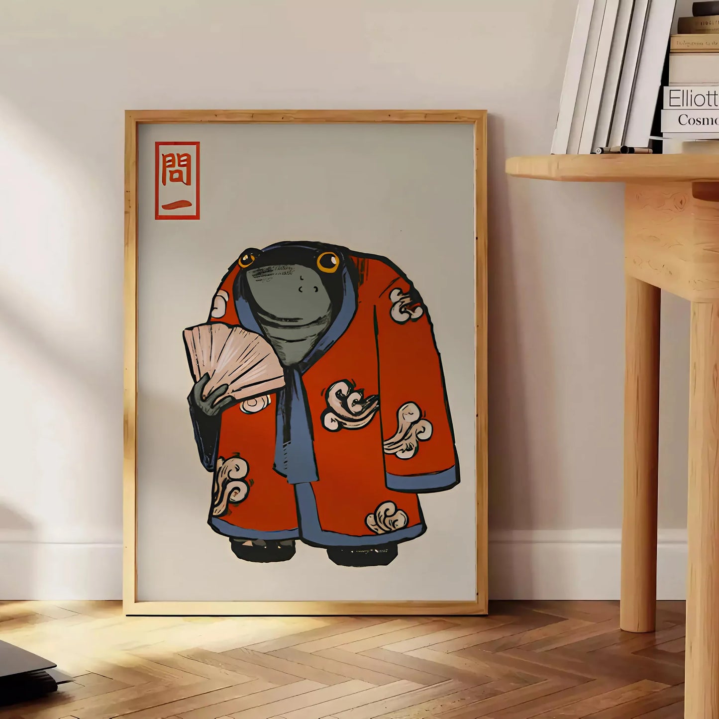 space stunning poster Matsumoto Hoji iconic red kimono rich black brown backdrop wall art thoughtful gift artwork touch Japanese elegance room unframed version today