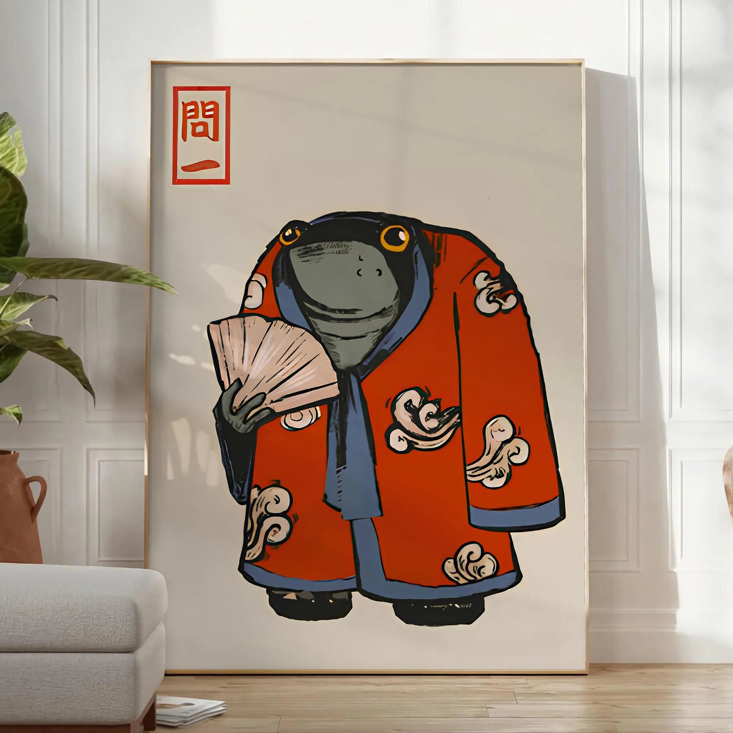 space stunning poster Matsumoto Hoji iconic red kimono rich black brown backdrop wall art thoughtful gift artwork touch Japanese elegance room unframed version today