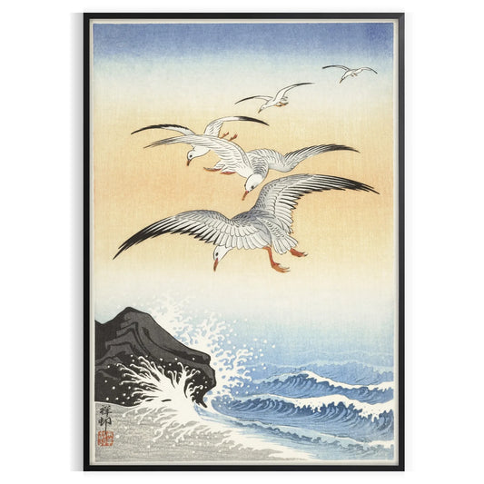 charm vintage bird Japanese poster green orange hues wall art thoughtful gift exquisite artwork touch elegance space unframed editions