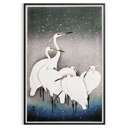 space captivating vintage bird poster Japanese art tranquil greens blues wall touch nature elegance indoors unique artwork thoughtful gift unframed options