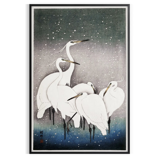 space captivating vintage bird poster Japanese art tranquil greens blues wall touch nature elegance indoors unique artwork thoughtful gift unframed options