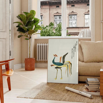 exquisite Vintage Japanese Bird Poster nature elegance vibrant yellow green hues charm space wall art unique gift framed frameless styles timeless addition decor