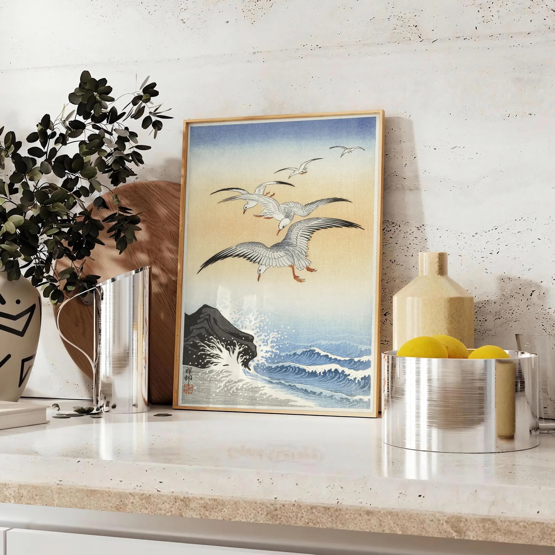 charm vintage bird Japanese poster green orange hues wall art thoughtful gift exquisite artwork touch elegance space unframed editions