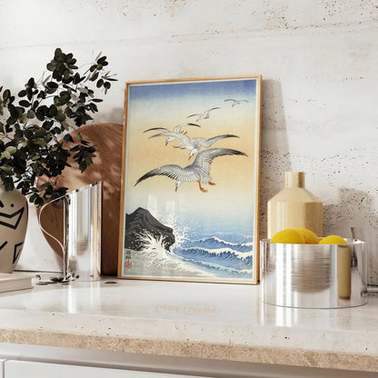 charm vintage bird Japanese poster green orange hues wall art thoughtful gift exquisite artwork touch elegance space unframed editions