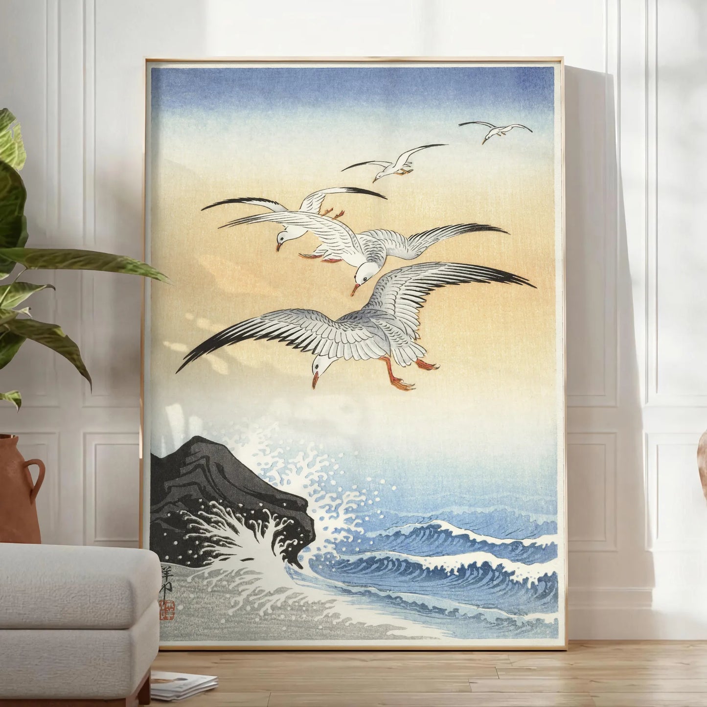 charm vintage bird Japanese poster green orange hues wall art thoughtful gift exquisite artwork touch elegance space unframed editions