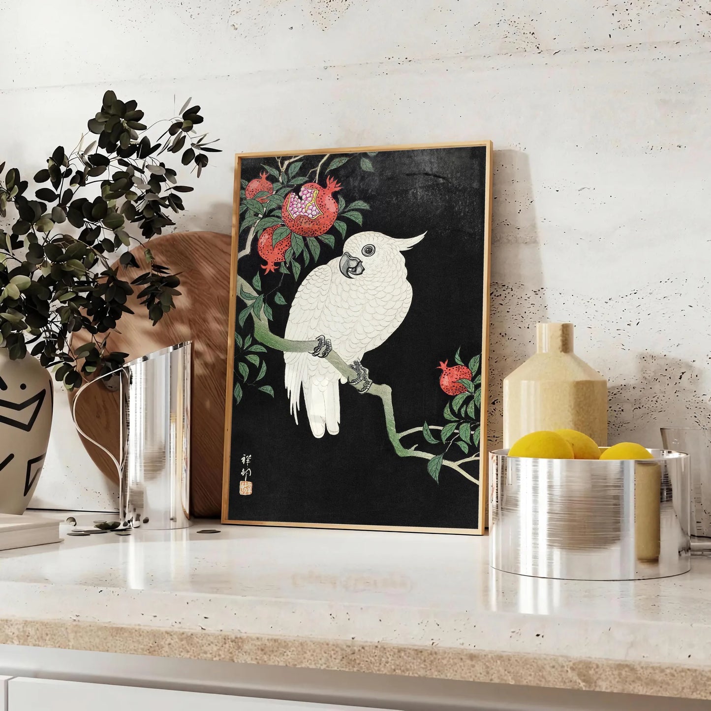 space vintage bird Japanese poster black orange hues wall art thoughtful gift unique print timeless elegance artwork decor